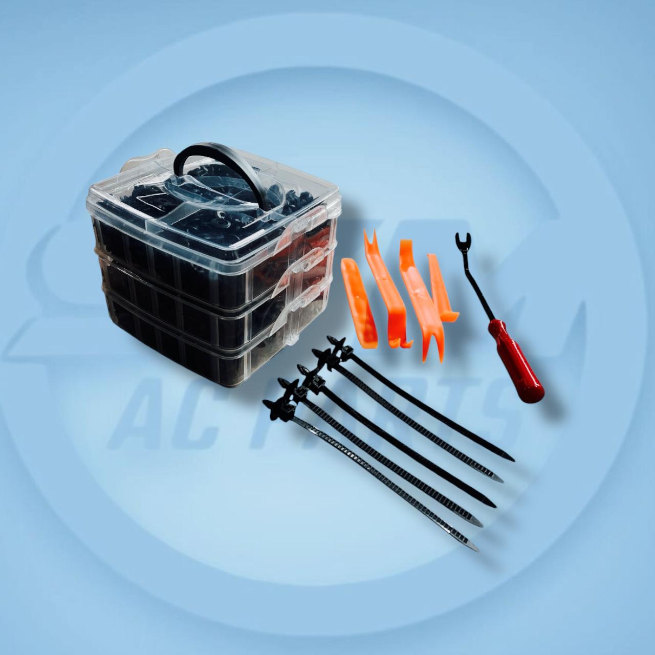 KIT COMPLETO DE GRAPAS, HERRAMIENTAS DE MONTAJE Y ACCESORIOS PARA AUTOMÓVILES
