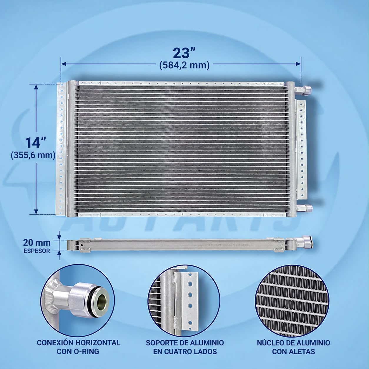 CONDENSADOR UNIVERSAL DE AIRE ACONDICIONADO 14 × 23 PULGADAS – ESPESOR 20 MM | STM AC PARTS
