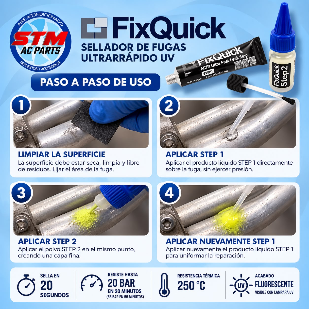 SELLADOR DE FUGAS PARA AIRE ACONDICIONADO Y REFRIGERACIÓN – FIXQUICK ERRECOM | STM AC PARTS